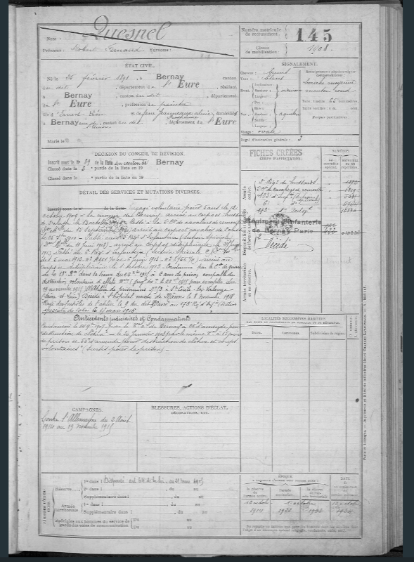 <p>livret militaire de Quesnel</p>